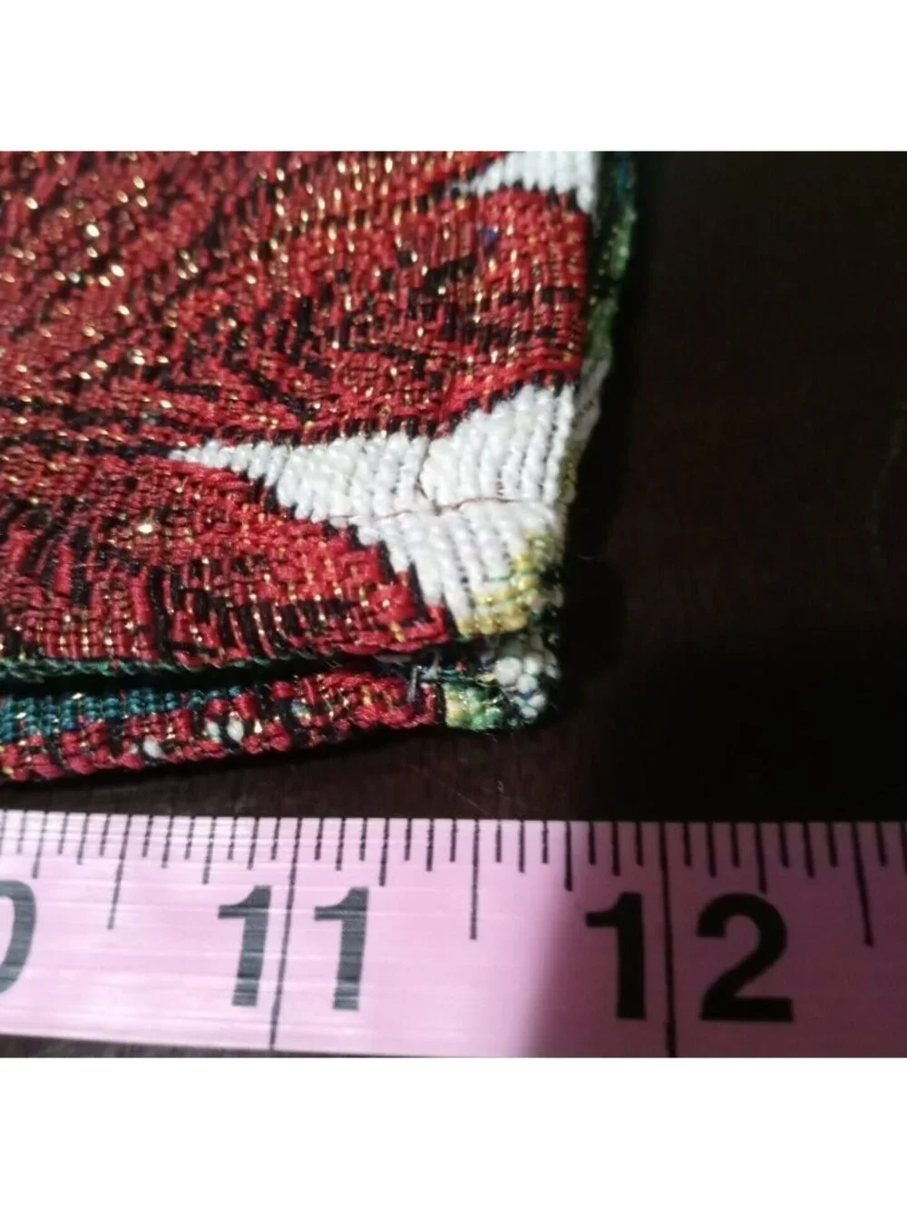 2 Christmas Decor Placements Tapestry Poinsettia Jacquard Red Gold Woven